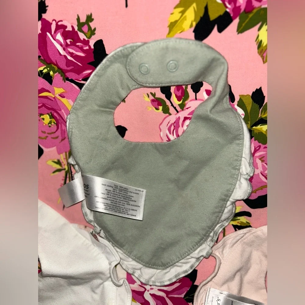 Carters humming bird strawberry baby bibs set of 3 gingham pink ruffle trim p/o